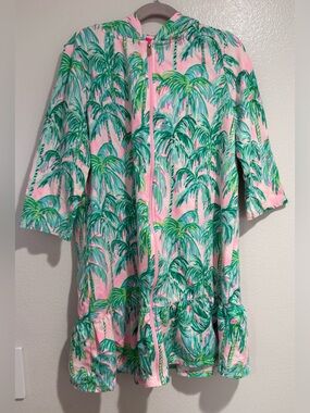 Lilly Pulitzer Pink Hooded Palm-Print Swim Coverup